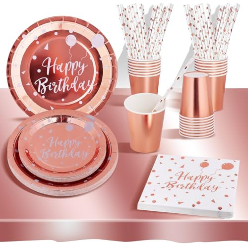 AIPartywar Lot de 193 pièces de vaisselle de fête pour anniversaire d'enfant, 24 invités, avec gobelets, serviettes, nappe, assiettes en carton, anniversaire fille pour fête d'anniversaire
