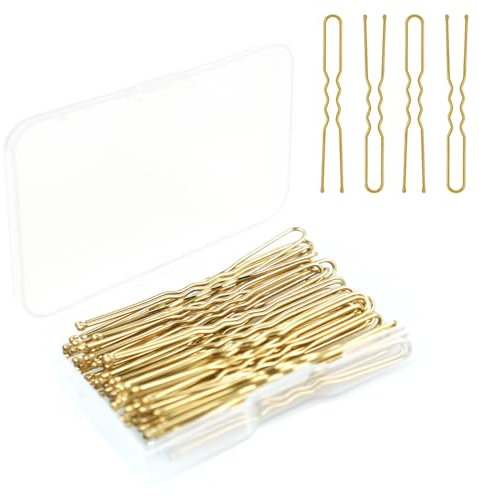 Cooetr U-förmige Haarnadeln, 50 Stück Haarklammern, Bobby Pins Metall, Haarnadeln mit Aufbewahrungsbox, für Mädchen und Frauen (Gold)