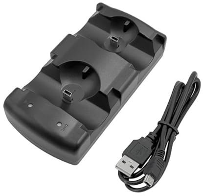 Ailan Cargador de batería Estación de Carga Dual para Controladores PS3 y PS Move Cargador inalámbrico Cargador ABS USB 3. Entrada 5V