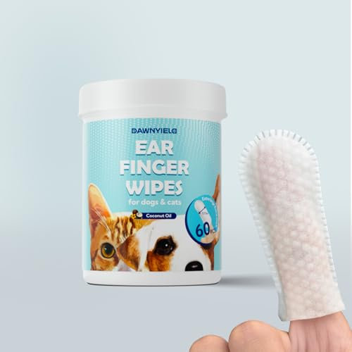 DAWNYIELD Dog Ear Cleaner Finger Wipes, 60PCS Ear Wipes for Dog Cats, Grooming Kit Care Regular Soothing Odor Control Reduce Dirt Wax Build Up Pet Supplies Easy to Use