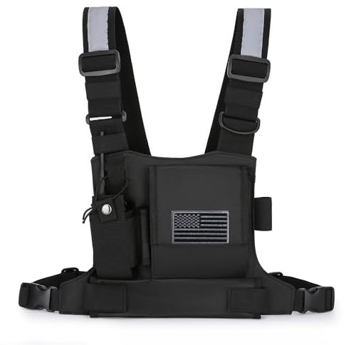 koculemi Versatile Chest Bag Vest Rig For Two Way Radio Walkie Talkie Hands Freely Chest Pack, Coal, 10