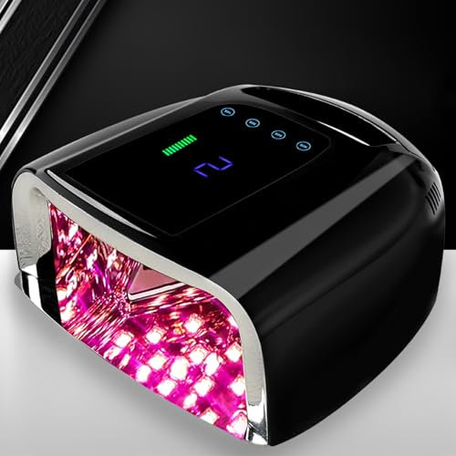 YINGJEE UV Lamps for Gel Nails, 96W Rechargeable Nail Lamp UV LED Nail Lamp, Professional Nail Dryer Portable Nail Light for Nails with LCD Display Auto Sensor for Nail Salon Home Use (Black)