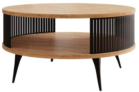 Bestmobilier - Table Basse Forini Ronde Aspect Chêne avec Rangement Niche - Salon