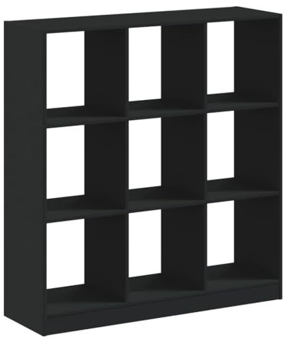 vidaXL Black Engineered Wood Bookcase - 9 Cube Shelf Unit for Living Room, Bedroom, Office - 102x32x108 cm