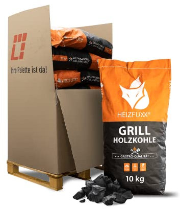 HEIZFUXX Holzkohle 10kg x 12 Sack 120kg 1 Palette Grillkohle Grillholzkohle Kohle Hartholz BBQ Für Gastro Restaurant Grill Smoker Dutch Oven Steakhouse Profi Premium Qualität Paligo