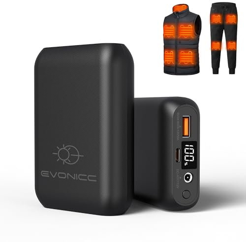 Evonicc - 7.4V 16000mAh Battery for Heated Vest with DC/USB-A/USB-C Ports, Portable Rechargeable Power Bank with LED Display, Heated Vest Battery Pack for