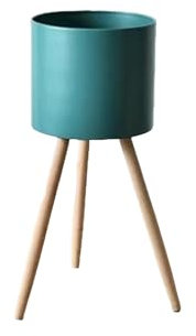 evym Cache-pot en fer pour plantes, diamètre : 20 cm, avec pieds en bois, de style scandinave, pour intérieur/extérieur, avec pieds intégrés, dans des couleurs tendance (vert)