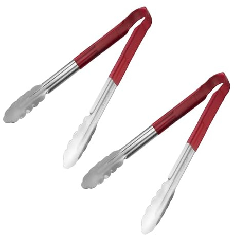 Chabrias Ltd 2 Pack 12 Utility Kitchen Tongs – Red Colour-Coded Stainless Steel, Non-Slip Vinyl Grip, Dishwasher Safe Cooking & Serving Tongs (12 inch / 30 cm)