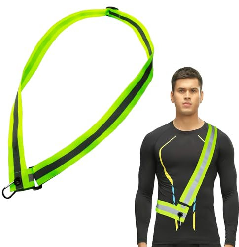 Reflektorband Reflektorgurt Schärpe Band Einstellbar für Spaziergänge Laufen Reflektor mit Tasche und Karabinerhaken Hohe Sichtbarkeit für Männer und Frauen für Fahrrad Wandern Laufen Joggen Gelb