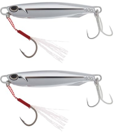 YINETTECH Lot de 2 Leurres de Pêche en Métal avec Hameçons Triples 40 G pour Maquereau Morue Bar Pêche en Eau Douce en Mer Chromé