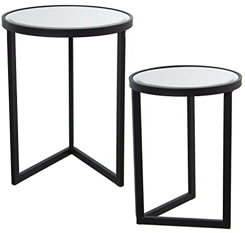 SET 2 MESAS METAL NEGRO Y ESPEJO °42X54CM+°36X48CM