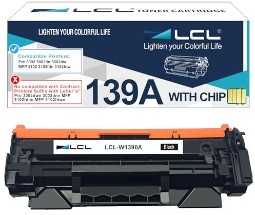 LCL 139A Schwarz mit CHIP Tonerkartusche kompatibel für HP 139A W1390A 139X W1390X kompatibel für HP Laserjet Pro 3002 3002dn 3002dw MFP 3102 3102fdn 3102fdw Drucker (1 Packung)
