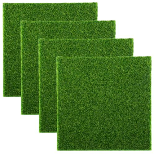 Lotsdonxia 4 Pcs Artificial Grass Mats - 15x15 Cm Turf for Miniature Gardens Decoration, Life-Like Micro Landscape Mats for Terraces and Outdoor Spaces