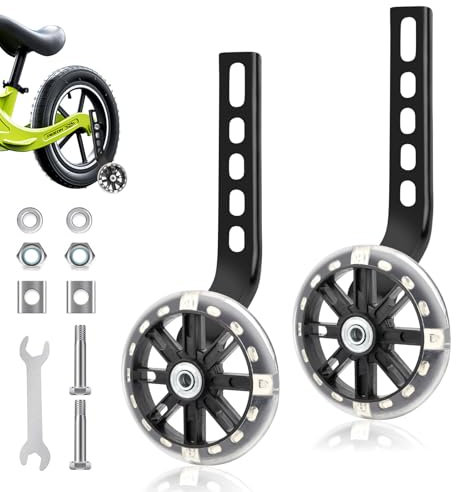 2 Stücke Stützräder Kinderfahrrad, Universal Hilfsräder,Fahrrad Stützräder Kinderfahrrad, Stützräder mit Leuchtenden Universal Stützräder 12 Zoll für 12 14 16 18 20 Zoll Single Speed Bike (Schwarz)