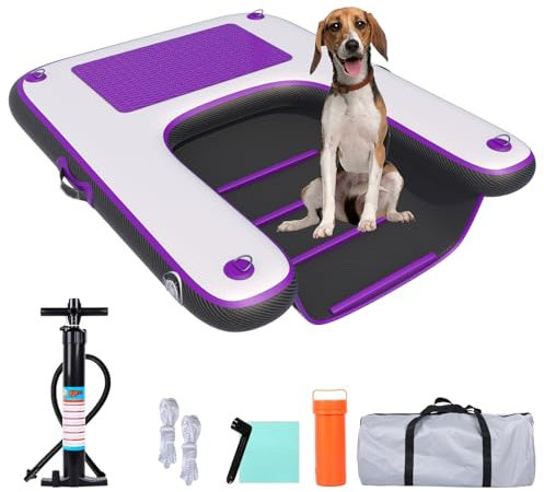 HEYLIFE Rampa inflable flotante para perros, escalera de agua para piscina de hasta 220 libras, color morado