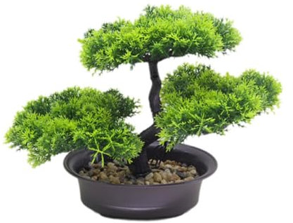 Bonsai Baum Künstlich, Simulierte Grünpflanze Bonsai Ornament, Topfpflanze Pflanze Künstlicher, Den Innenbereich Realistische Grünpflanze für Balkon, Garten, Büro Ornamente (26 * 20cm,E)