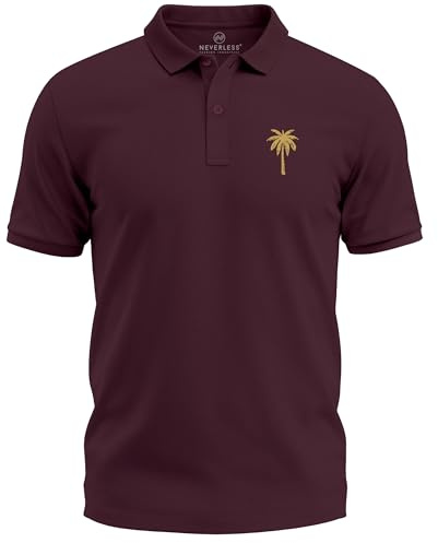 Neverless® Poloshirt Herren mit Palmen-Logo Kurzarm Polo Sommer Casual Look Modern Fit Fashion Bordeaux L