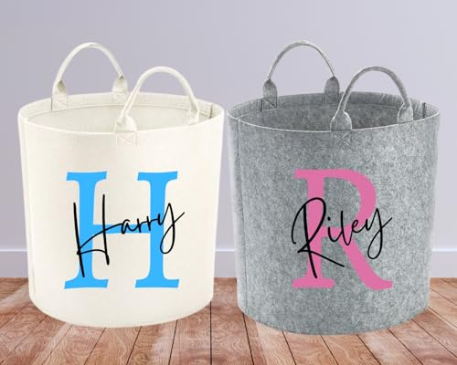 Kids Personalised Storage Basket Laundry Toy or Hamper with Initial and Name Large 50L