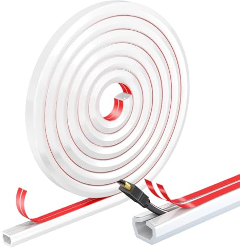 Wapasezyar Kabelkanal Selbstklebend Weiß, Mini Flexibler Kabelkanäle Halbrund, Kabelbrücke Boden für Kabelschutz, Kabelschacht zum Verstecken von 1 Kabel für Böden, Decken, Wände, Fliesen (10 Meter)