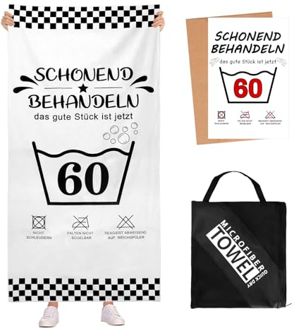 Kaempe 60 Geburtstag Frauen Männer-Strandhandtuch & Badetuch mit Geburtstagskarte, Geschenke Zum 60 Geburtstag Mann, Geschenke für Frauen, 160x80cm Mikrofaser Badetücher-Schonend Behandeln 60. Deko