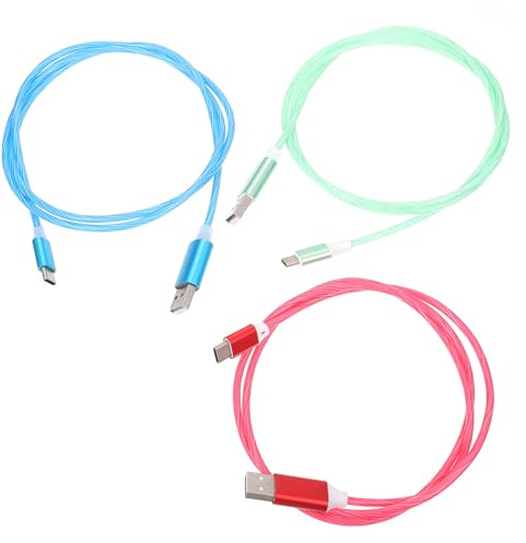 Câble de Chargement USB Type-c LED Vert, Lot de 3, TPE | Débit Lumineux Visible, Charge Rapide, pour Ordinateurs et Ports USB Type-c