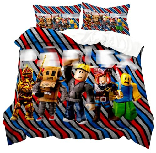 Ubephant Roblx Bettwäsche, Roblx Kissenbezug, 1Pcs Bettdecke 135x200, 2Pcs Kissenbezug 50 * 75 Cartoon Bettwäsche Geschenk