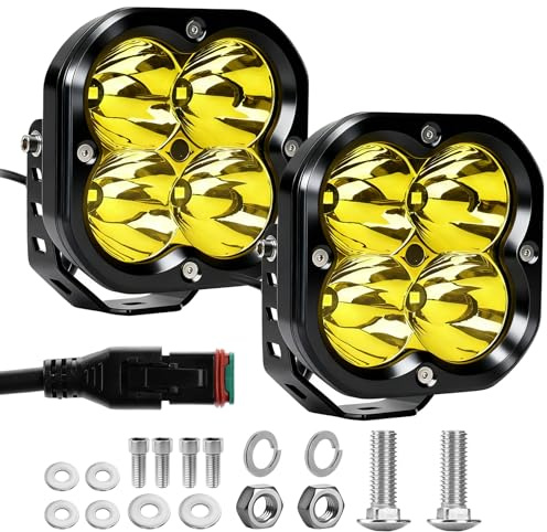 Chelhead 5 Zoll LED Zusatzscheinwerfer gelb mit DT-Stecker, IP68, Paar | 10000LM LED Spotlicht mit IP68 Schutz und DT-Stecker. Geeignet für SUV, ATV, UTV und LKW mit 12V-24V Systemen