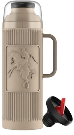 Termo Matero Chimarrita 1L con Pico Cebador y Cubierta Protectora - Beige | Botella de Cristal Aislante para Café, Té o Mate. Máxima Retención de Calor y Frío +24h