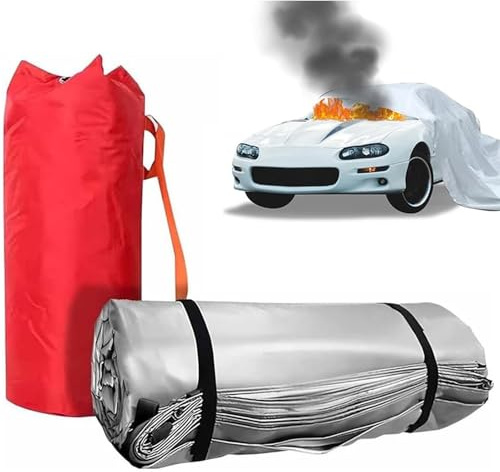 ZXINXIN Feuerschutzdecke für Fahrzeuge, Notfall-Löschdecke Auto - Doppelseitig Silikonbeschichtet, Hitzebeständig 1100°C für Elektro- und Kraftstofffahrzeuge auf Parkplätzen & Tankstellen 6x8m