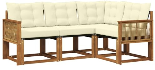 vidaXL Outdoor-Sofagarnitur mit Kissen 4 pcs Natur und Creme, Gartenmöbel, modernes Sofa-Set für draußen, Loungebereich, haltbare Terrasse zum Entspannen und Wohlfühlen