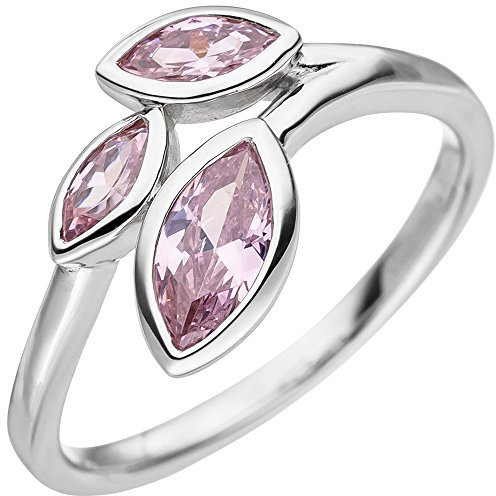 Schmuck Krone Ring 3 spitz-ovale Blätter mit rosa Zirkonia 925 Silber Fingerschmuck Damen, Ringgröße:Innenumfang 56mm ~ Ø17.8mm