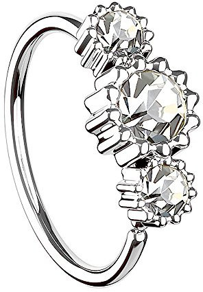 Piersando Universal Piercing Ring für Septum Tragus Helix Ohr Nase Lippe Brust Intim mit 3 Strass Kristallen Silber Clear