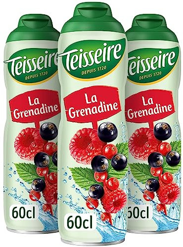 Teisseire Sirop de Grenadine (Fruits Rouges) pour Boisson Rafraîchissante, Cocktails, Bidon Recyclable 3x60cl