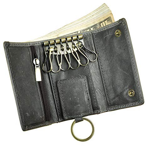 Le’aokuu Schlüsseletui Mini Leder Schlüsselanhänger Ledergeldbörse Kleine Geldbörse Damen Herren Autoschlüssel Tasche Schlüsselmäppchen (1064 Gray)