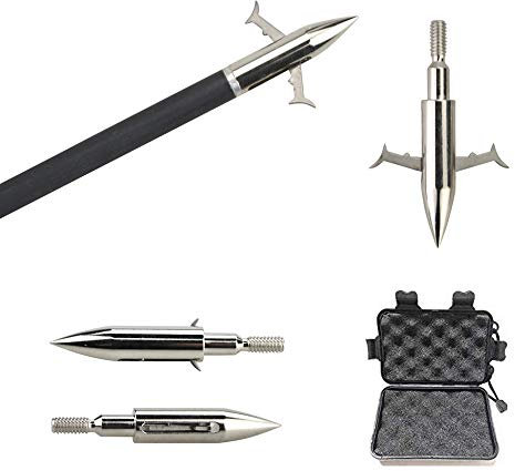 SHARROW 6pcs Bogenfischen Pfeilspitzen Bowfishing Broadhead Jagdspitzen Fisch Pfeil 160 Grains Bogen Angeln Darts mit Broadhead Box für Pfeil und Bogen (6 stücke +Box)