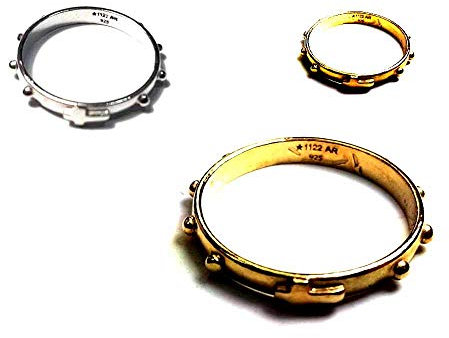 Handgefertigter Ehering aus 925er Silber, Rosenkranz-Gebet in Gelbgold, Roségold oder Weißgold, wählen Sie zwischen Größe 10 bis 30 Italien, inklusive Schlüsselanhänger