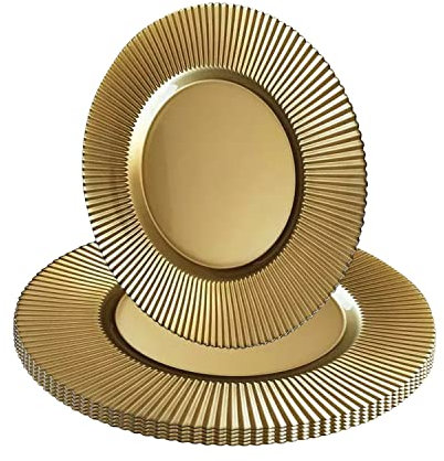 Trimming Shop Decorative Charger Plates, Ribbed Edge Design Polypropylene Plates for Dinner Table Decoration, Weddings, Birthday, Party, Tableware, Catering Events, 33cm, Shiny Gold, 6pcs