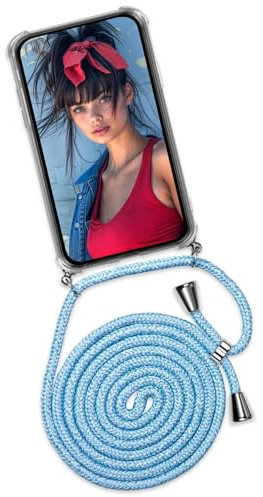 ONEFLOW Handykette für Samsung Galaxy S7 Hülle mit Band, Handyhülle mit Kette abnehmbar, Handyband zum Umhängen, Handy Umhängeband Lange Handykordel, Twist Case – Hellblau Jeans