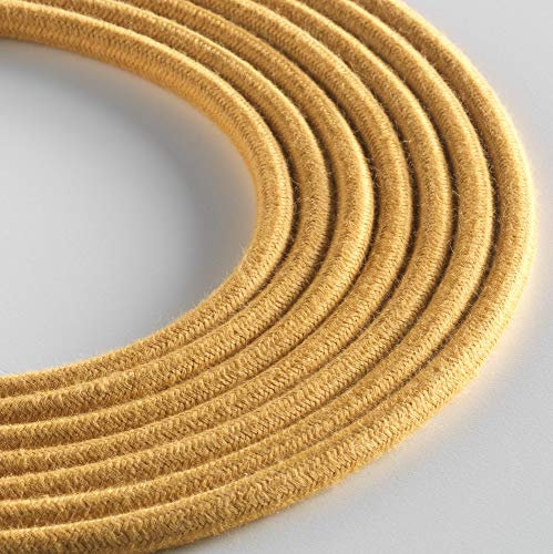 Klartext - Cavo tessile tondo LUMIÈRE per illuminazione, 3x0,75mm, Cotone Giallo senape, 5mt.|Attenzione: cavo terra incluso! Massima sicurezza anti scossa!