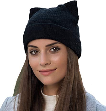 ZUKULIFE Damen Beanie Mütze Warme Niedliche Katzenohr Wintermütze Strickmütze Katzenohr (Schwarz)