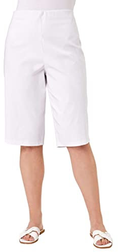 Roman Originals Knee Length Shorts for Women UK - Ladies Cropped Capri Stretch Bengaline Pants Crop Trousers Summer Legging Lounge Essentials Elasticated Casual Clothes - White - Size 12