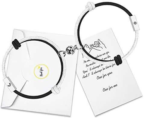 Free space Set di braccialetti di coppie magnetiche personalizzate, corda fatta a mano di attrazione reciproca per 2 braccialetti abbinati intrecciati auguri d'amore eterno, One Size, corda di cera