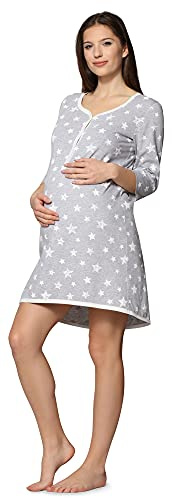 Be Mammy Damen Umstands Nachthemd mit Stillfunktion BE20-176 (MelangeSterneCreme, S)