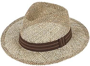 Harrys-Collection Strohhut aus Seegras mittlere Größe mit Stoff Band, Kopfgröße:57, Farben:braunes Band