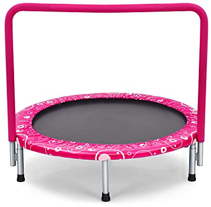 COSTWAY Trampolino Elastico per Bambini, Tappeto Elastico Pieghevole per Bambini con Copertura, Cuscinetti Antiscivolo e Maniglia, Carico Massimo 150 kg (Rosa)