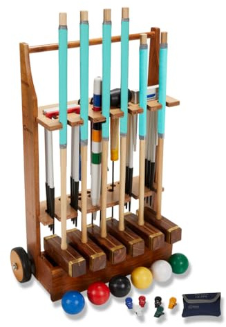 DOCTOR SPORT Croquet Spiel - England Original Mega Profi - offizieller Größenexperte - schwere Qualität - Wimbledon Croquet - Krocket Garten Spiel (Kiste)