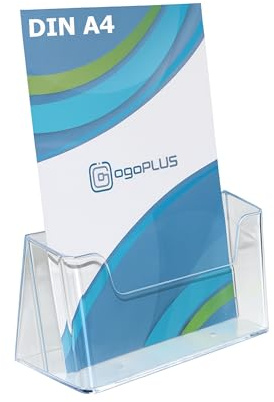 ogoPLUS DIN A4 Hochformat, Tisch-Prospekthalter Prospektständer/ Flyerständer/ Prospektbox glasklar, leichte Neigung für optimales Blickfeld