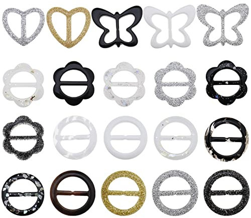 Be In Your Mind 20 STÜCKE T-Shirt-Clips eleganter Schal Schnallen-Clips Kunstharz Wrap-Halter Krawatte Kleidung Ecke geknoteter Knopf für Frauen Seide Halstuch Kleidung Mode Accessoires 20 Stile
