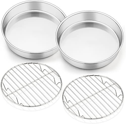 HaWare Backform mit Abkühlgitter Set, Edelstahl Kuchenform Tortenform Set, Rund Kuchenformen mit Kuchengitter Set zum Backen/Braten/Kühlen/Dämpfen, Rostfrei & Spülmaschinenfest, 4 Stück - 21cm
