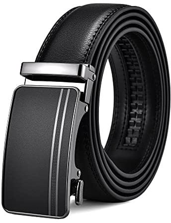 FEFLO Gürtel Herren Ledergürtel Ratsche Automatik Leder Gürtel (L, Gürtellänge 115cm, geeignet für Taille 88cm~98cm) Größe Angepasst, Schwarz, für Anzug Jeans Hose